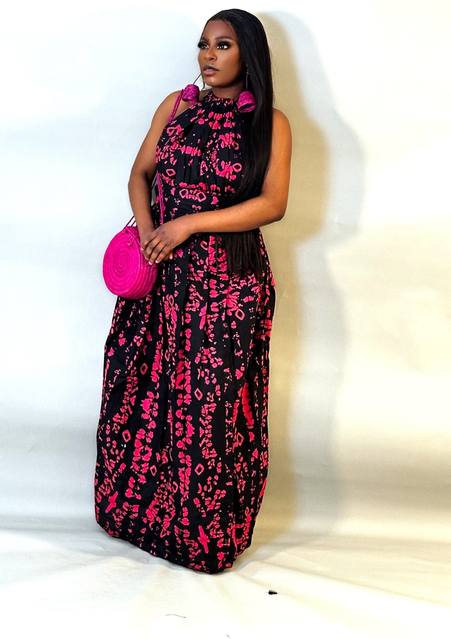 Raffia Crescent Bag — Pink — 1