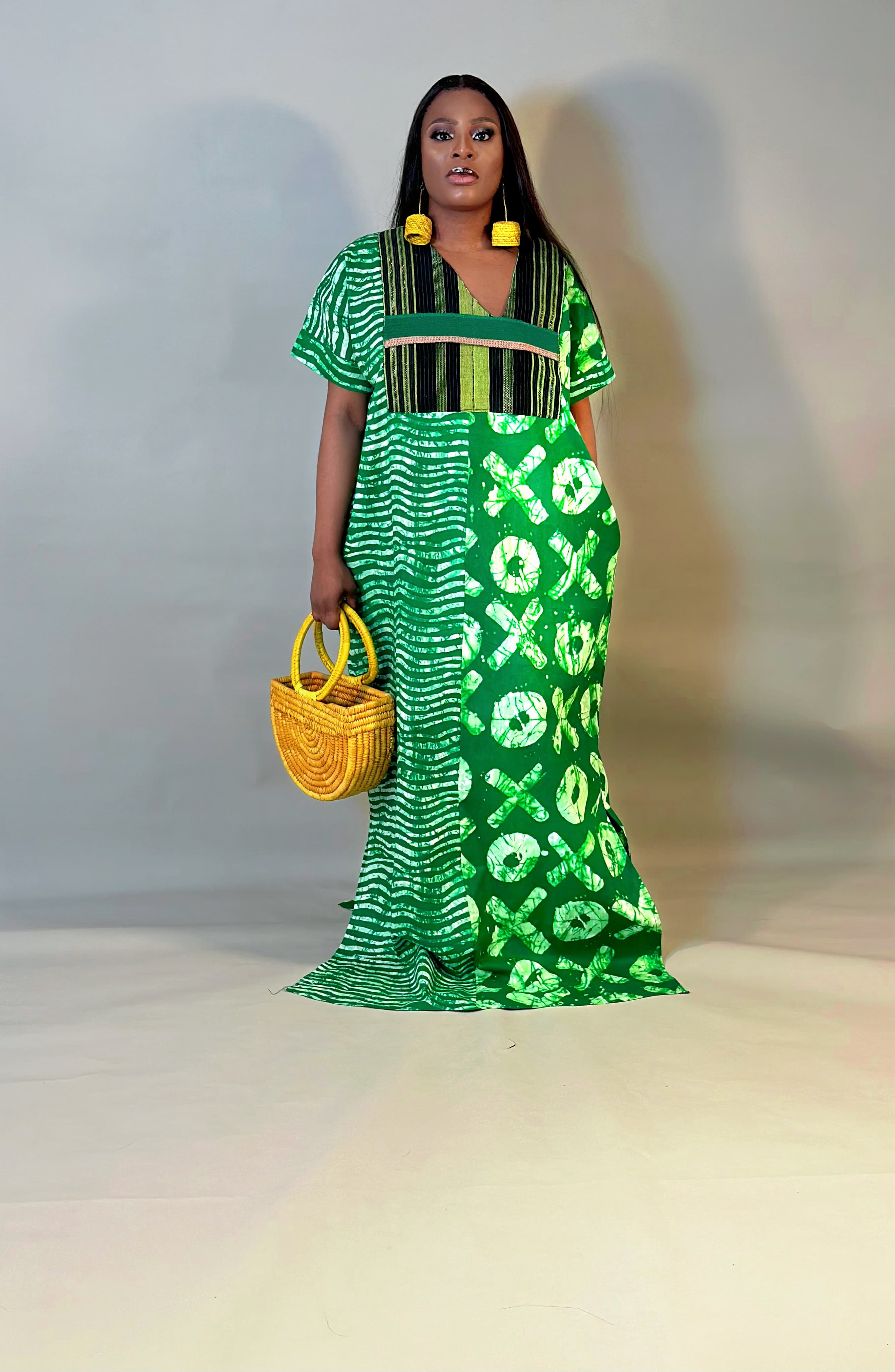 Yellow Raffia Cube Earrings — 1